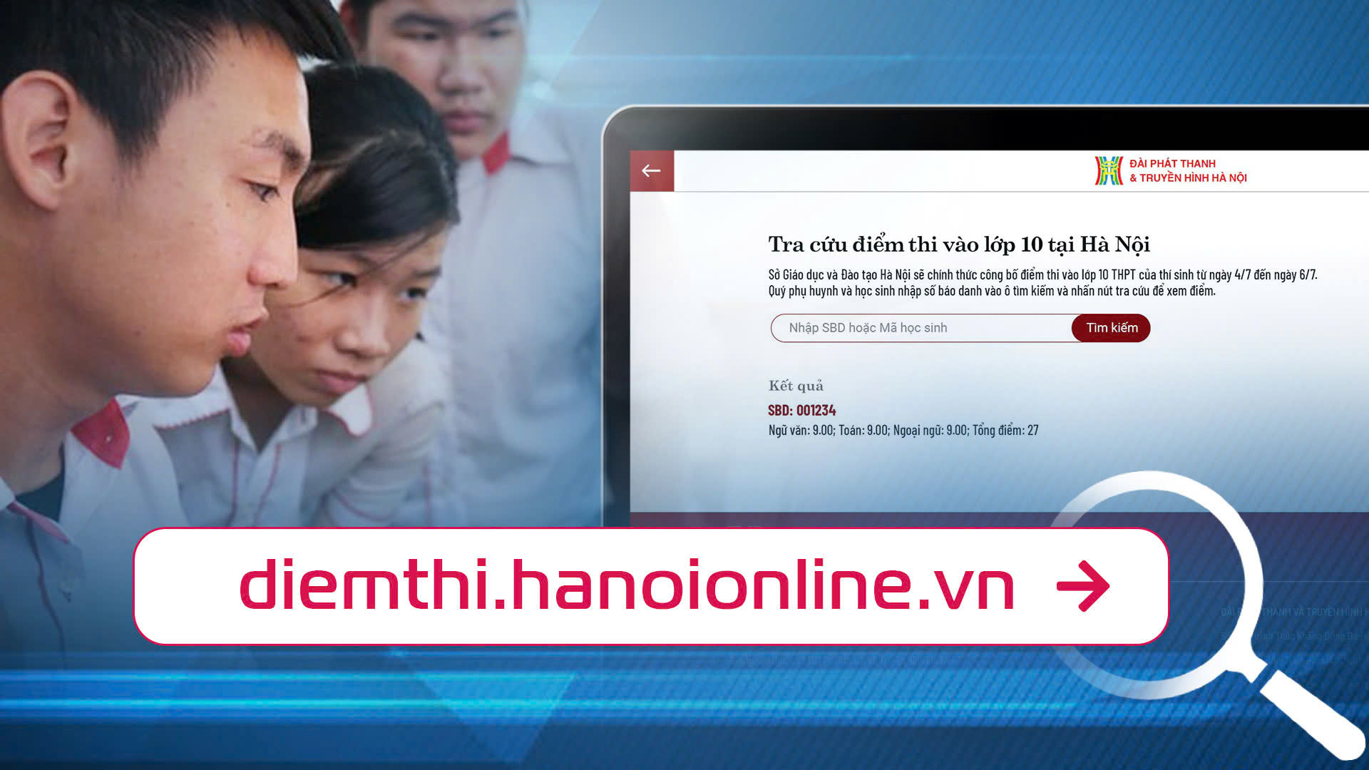 Tra cứu điểm thi vào lớp 10 ở Hà Nội